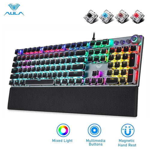 AULA Gaming Mechanical Keyboard Retro Square Glowing Keycaps Backlit USB Wired 104 Anti-ghosting Gaming Keyboard for PC laptop arcade y mandos