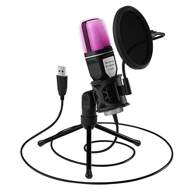 Free Shipping USB Microphone RGB Microfone Condensador Wire Gaming Mic for Podcast Recording Studio Streaming Laptop Desktop PC arcade y mandos